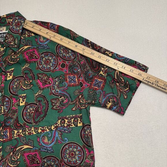 Vintage Paisley Button Down Shirt Women S Kelly Green Artsy Colorful Old Money - Picture 12 of 13